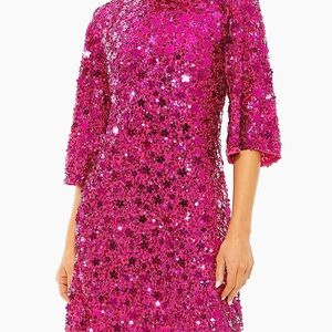 Mac Duggal Pink Sequin Sheath Dress with Mock Neck